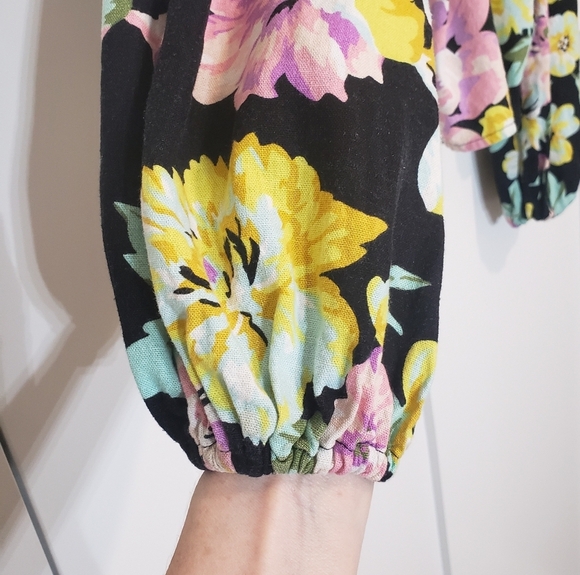 Who What Wear Garden Floral Bardot Top Cropped Linen Blend Size Medium - Picture 9 of 15